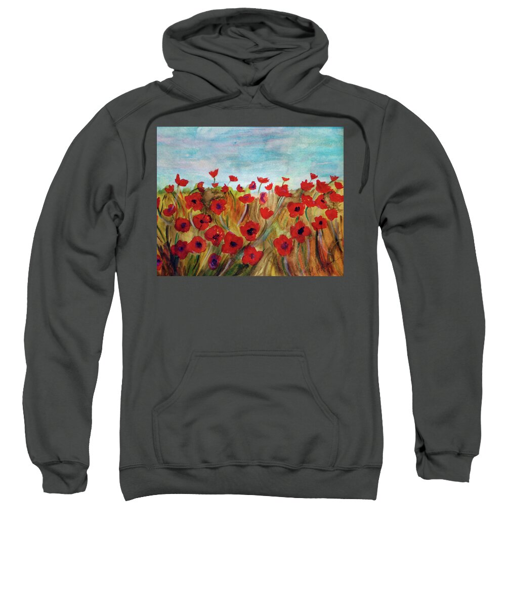  Flower Fauna Sweatshirt featuring the painting Poppies in he field. by Genevieve Holland