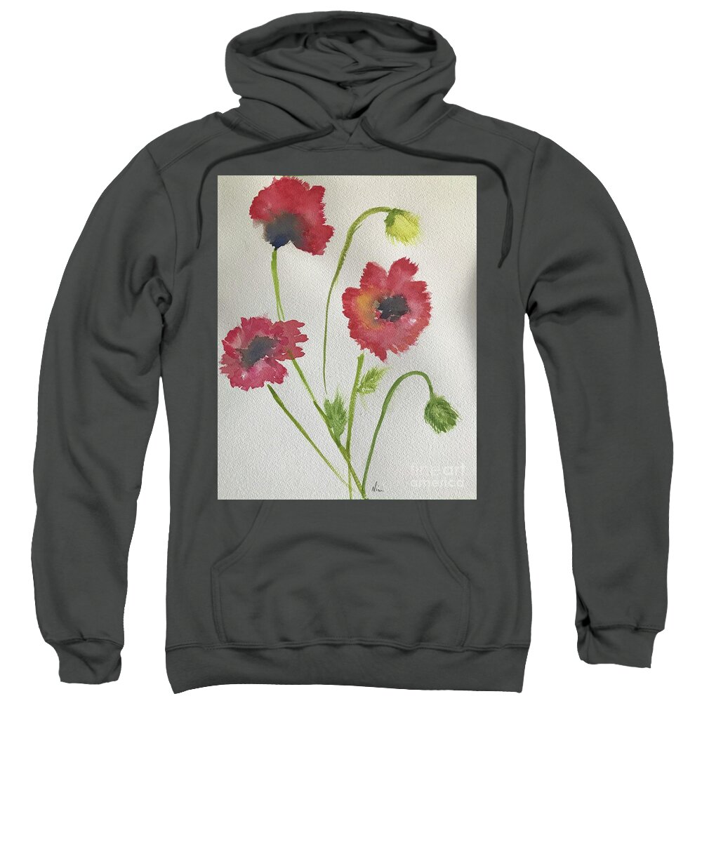 Watercolour Poppies Series Sweatshirt featuring the painting Poppies #1 by Nina Jatania