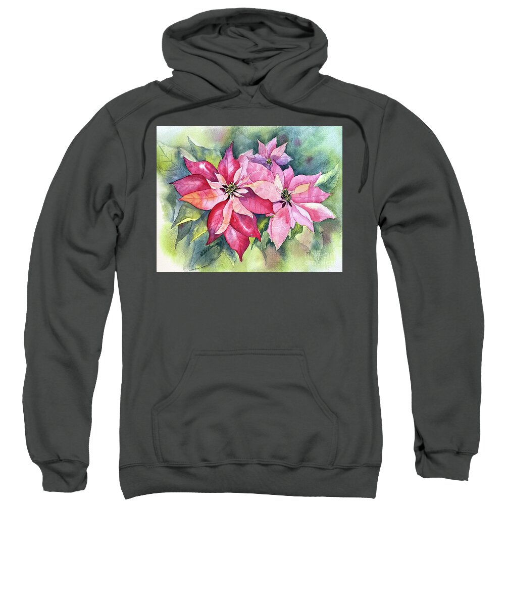 Poinsettia Sweatshirt featuring the painting Red and Pink Poinsettias #1 by Hilda Vandergriff