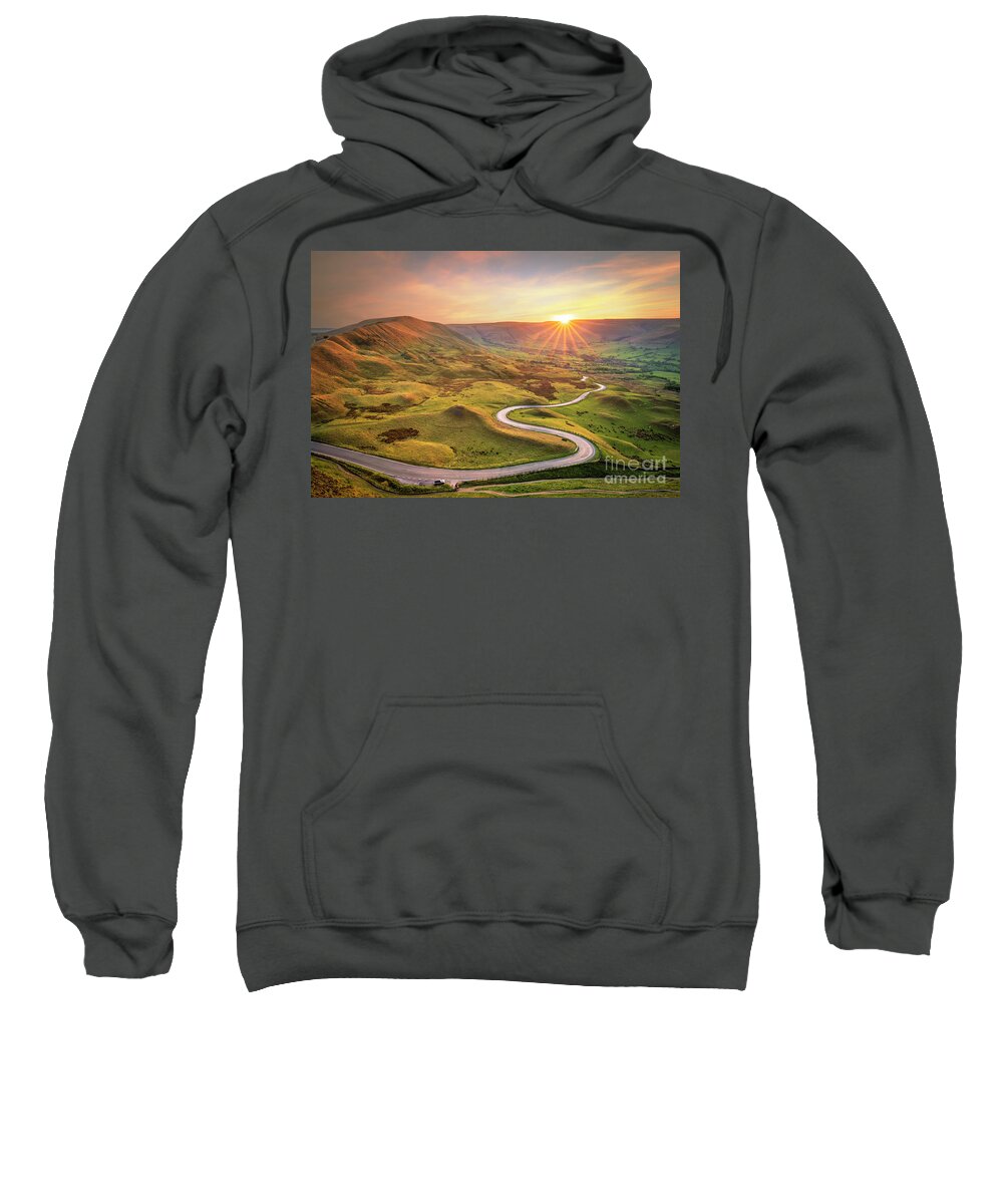 Sunset Sweatshirt featuring the photograph Road to the sun - The winding road to Edale Peak District National Park, Derbyshire, England by Neale And Judith Clark