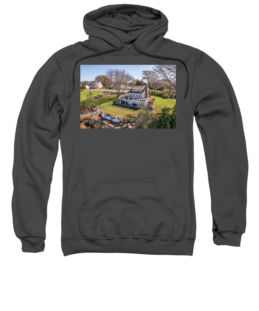 Narragansett Sweatshirt featuring the photograph 10 Sea Crest Drive Yard View by Veterans Aerial Media LLC