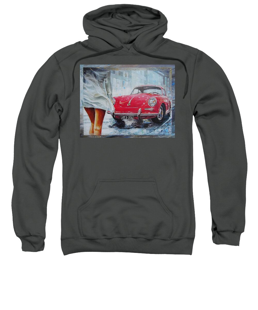 Treansportation. Red Beauty Sweatshirt featuring the painting 1963 Porsche by Sinisa Saratlic