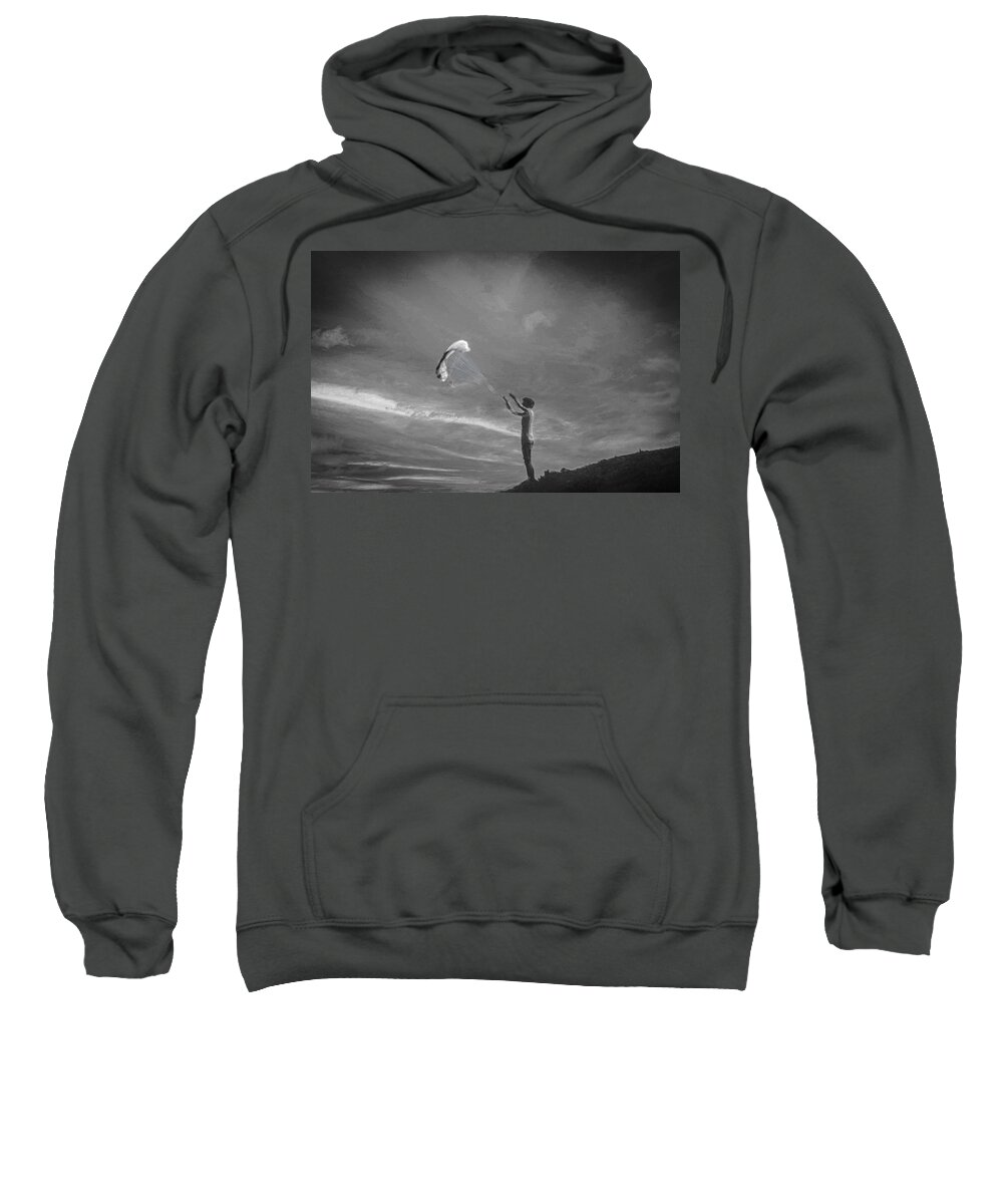 Kite Sweatshirt featuring the photograph Boy and his kite #1 by Jim Signorelli