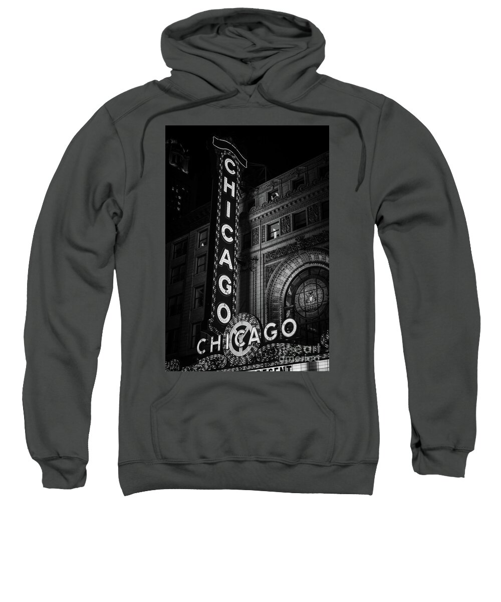 #faatoppicks Sweatshirt featuring the photograph Chicago Theatre Sign in Black and White #3 by Paul Velgos