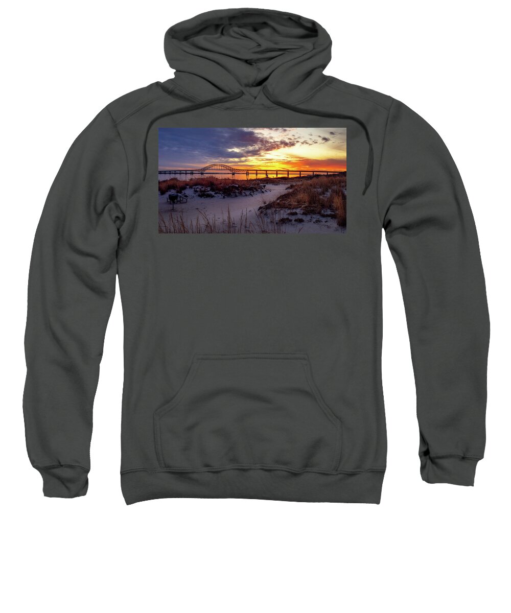 Bay Sweatshirt featuring the photograph Fire Island Inlet Bridge #3 by John Randazzo