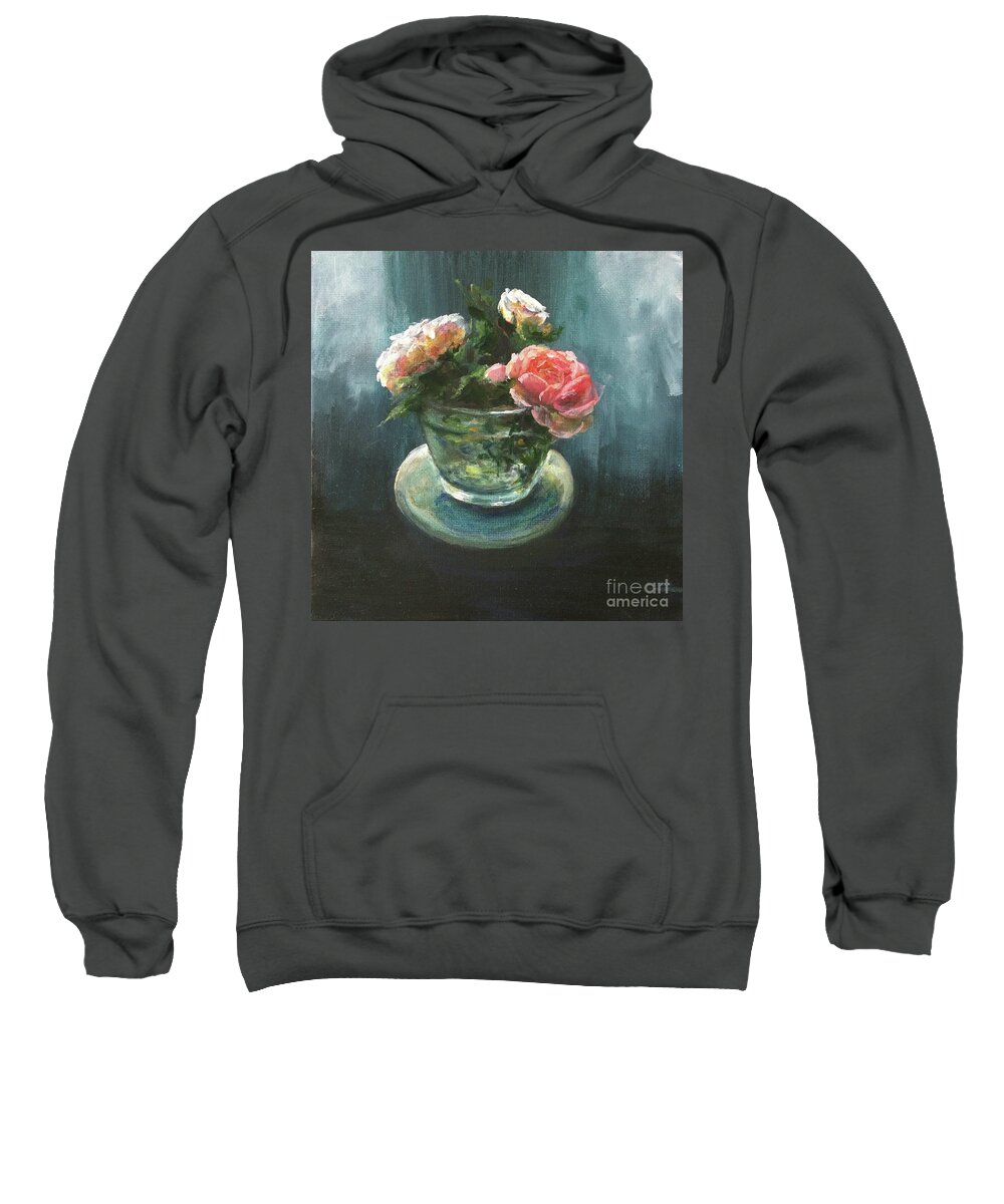 Roses Sweatshirt featuring the painting 3 Roses in a Jar by Lizzy Forrester