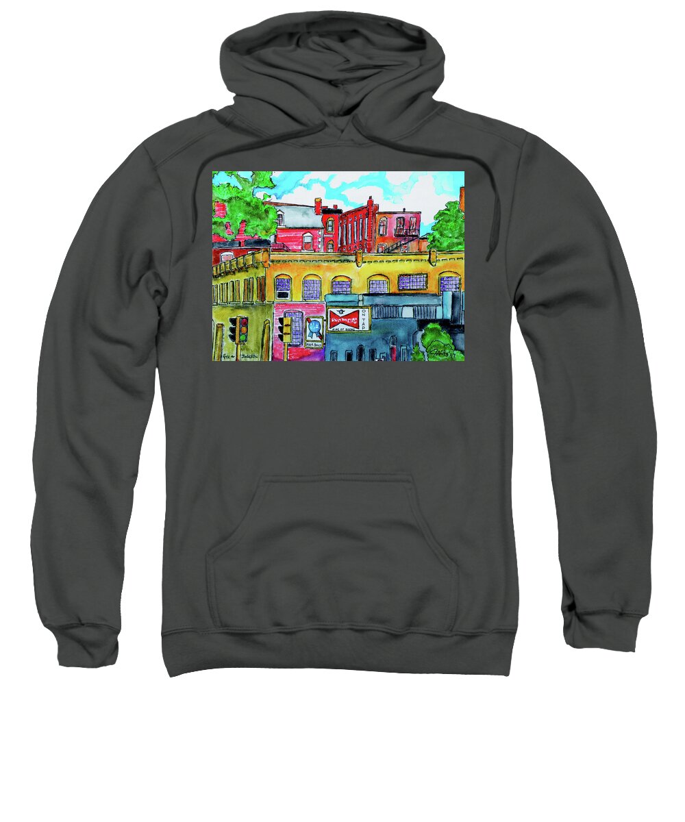 Art Of The Gypsy Sweatshirt featuring the painting 4th And Jackson Topeka Kansas 1974 by J A George AKA The GYPSY
