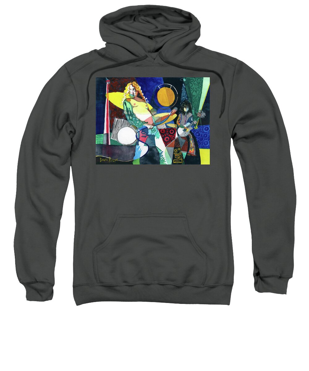 70s Sweatshirt featuring the painting 70s Rock Band by David Ralph