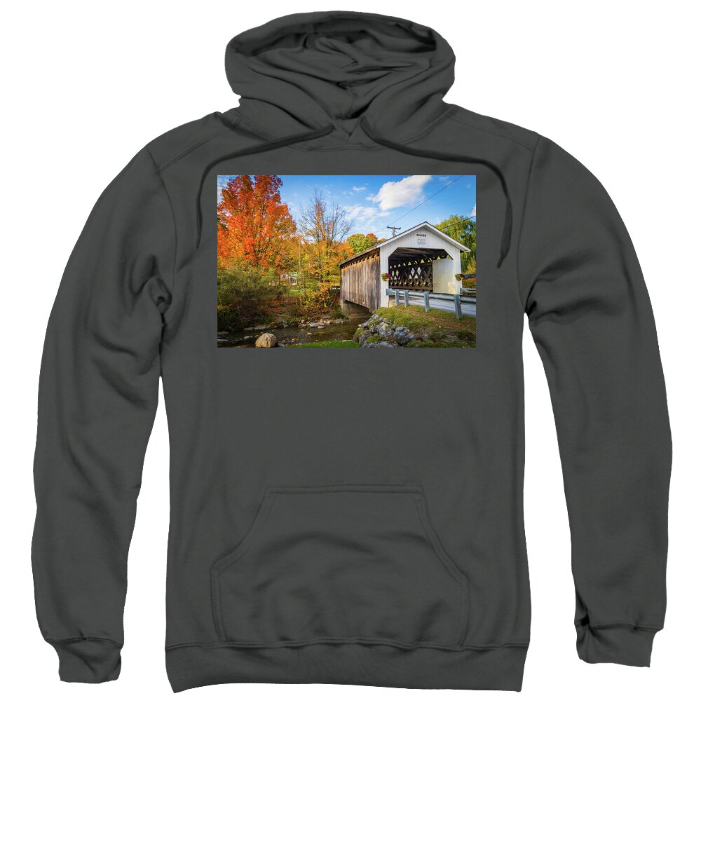 Covered Bridge Sweatshirt featuring the photograph Autumn scene in Vermont #8 by Ann Moore