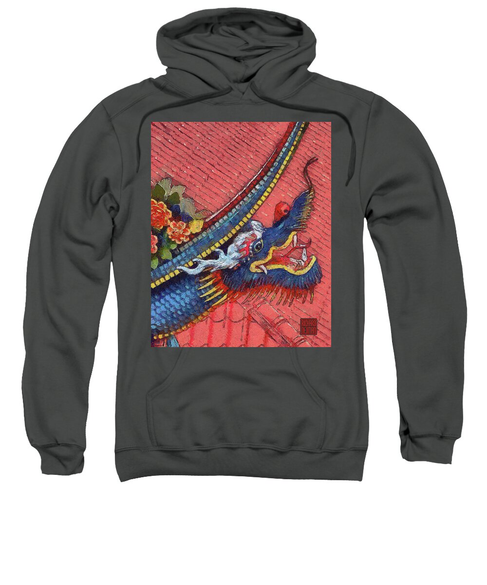 Architecture Sweatshirt featuring the mixed media 849 Blue Dragon Leh Cherng Temple, Taichung, Taiwan by Richard Neuman Architectural Gifts