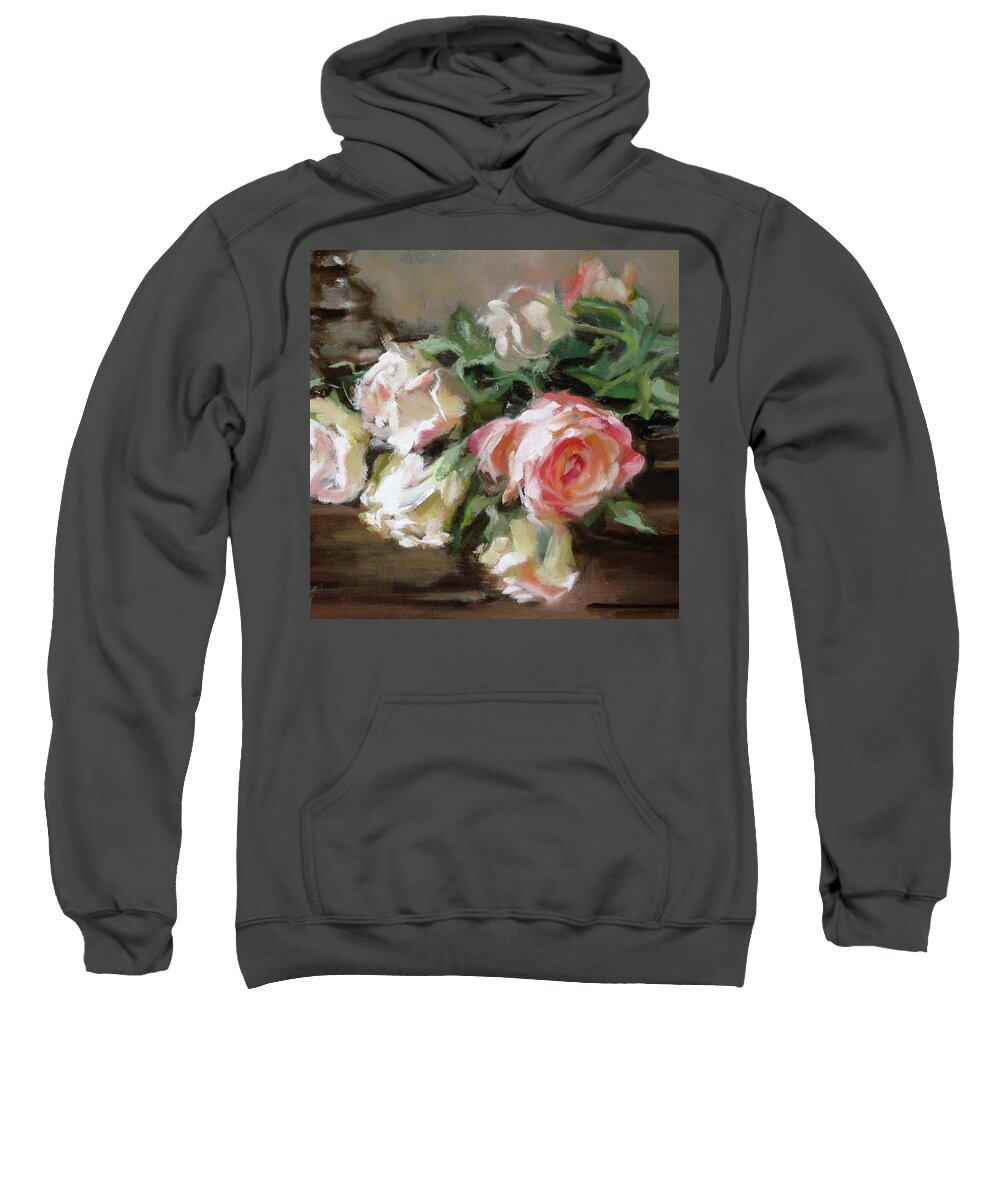  Sweatshirt featuring the painting A Bunch of Roses Detail 1 by Roxanne Dyer