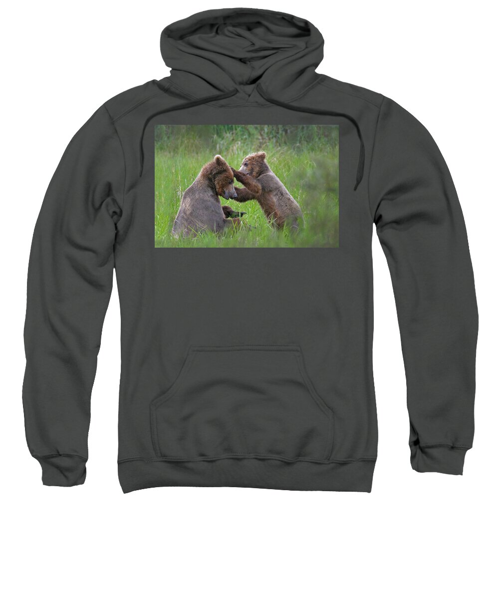 Bear Sweatshirt featuring the photograph A Playful Mother and Cub by Ed Stokes