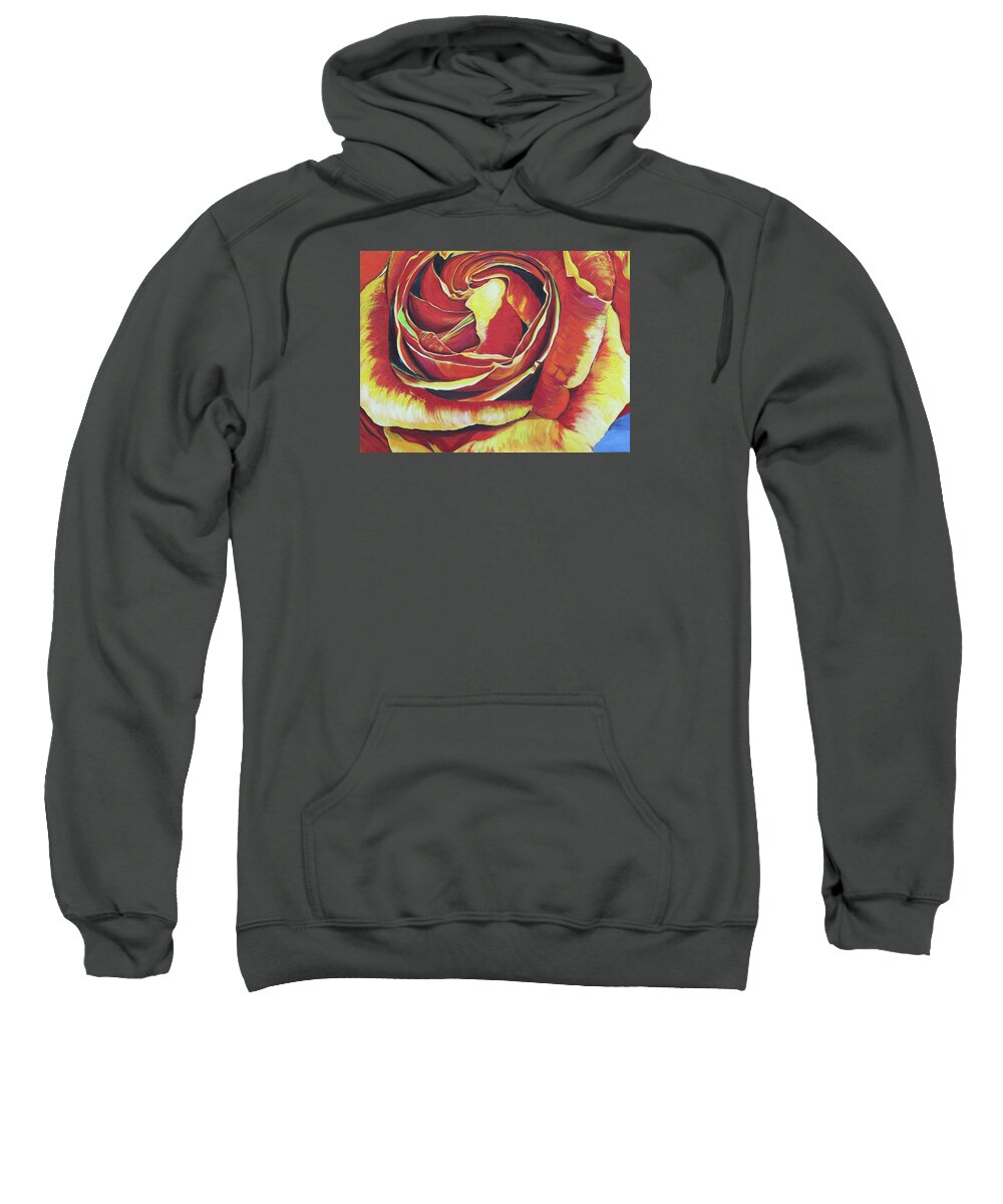 Red Rose Large Print Stunning Red Yellow Rose Flower Dramatic Red Rose Beautiful Rose Sweatshirt featuring the painting A Rose and a Lady by Dorsey Northrup