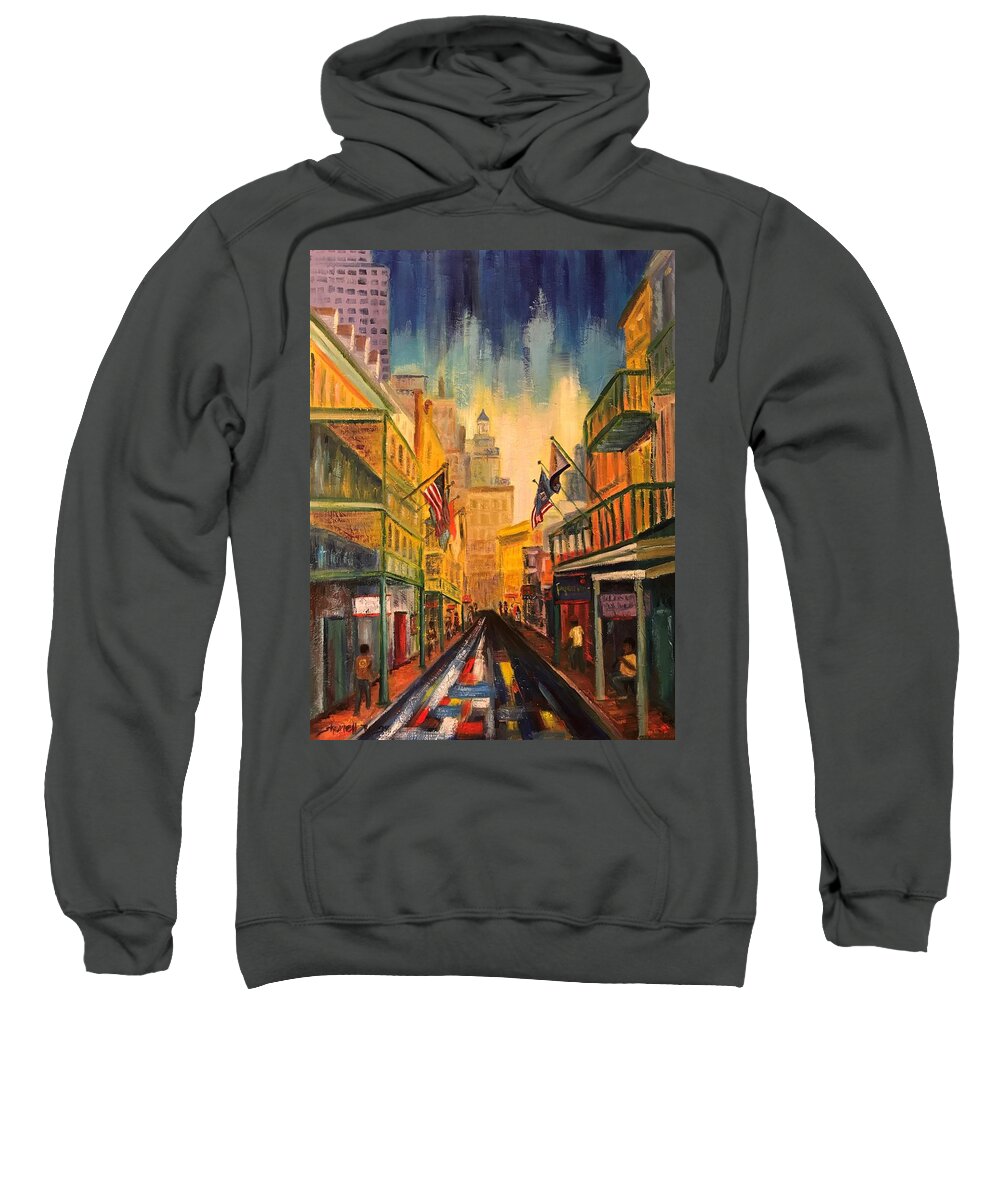 New Orleans Sweatshirt featuring the painting A Street in New Orleans by Sherrell Rodgers