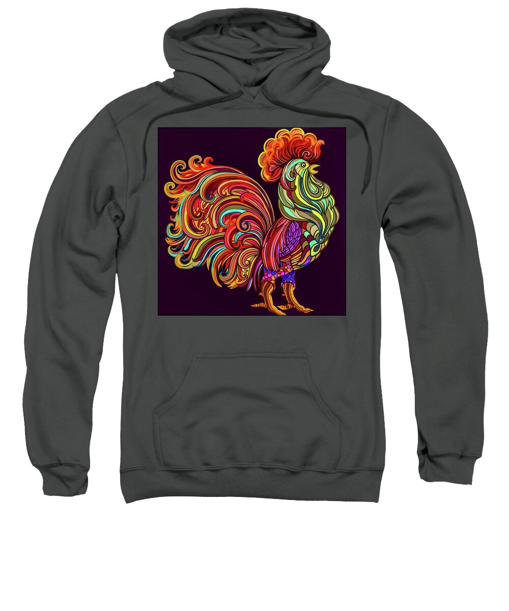 Rooster Sweatshirt featuring the mixed media Abstract Rooster by Teresa Trotter