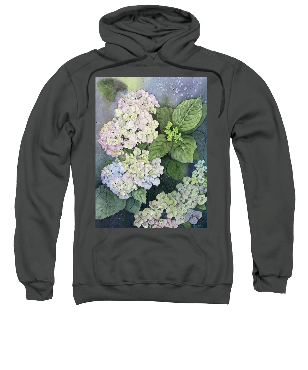 Hydrangea Sweatshirt featuring the painting First Blush by Kelly Miyuki Kimura