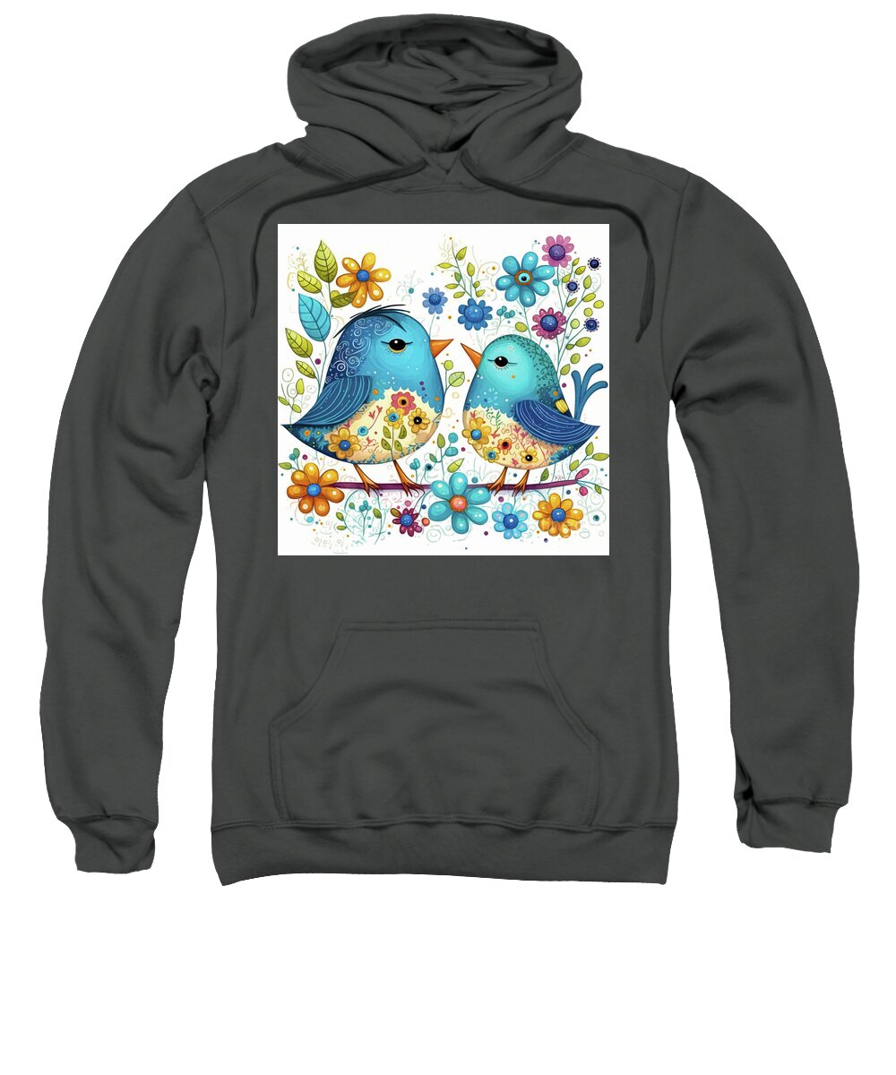 Bluebirds Sweatshirt featuring the painting Adorable Bluebirds by Tina LeCour