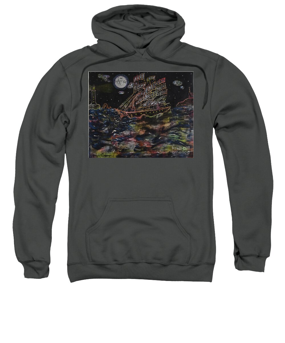 Ship Sweatshirt featuring the painting Affair of the seas by David Westwood