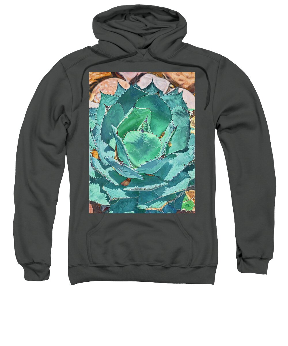 Cactus Sweatshirt featuring the painting Agave Cactus by Lisa Tennant
