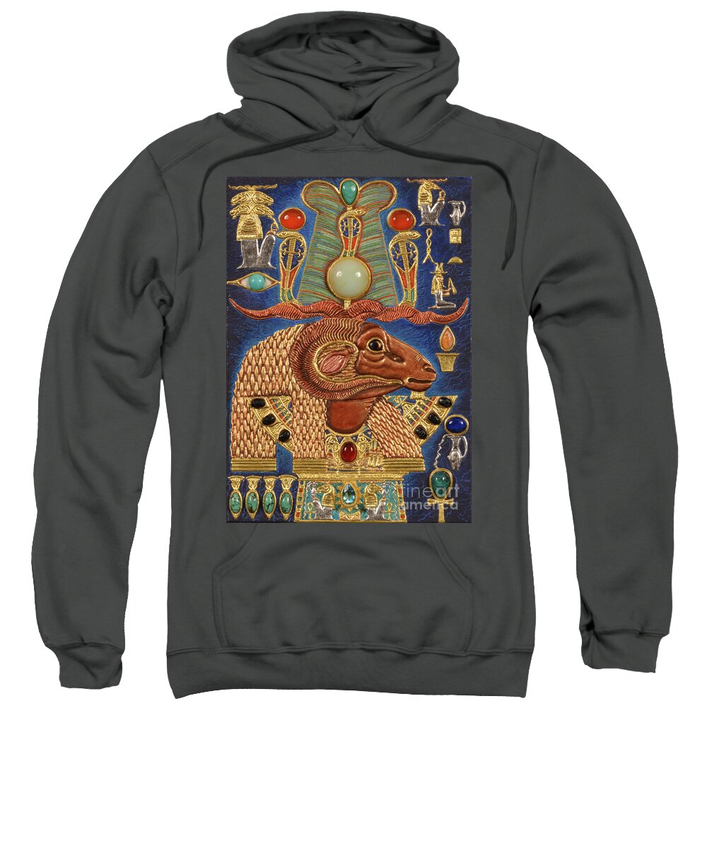 Ancient Sweatshirt featuring the mixed media Akem-Shield of Khnum-Ptah-Tatenen and the Egg of Creation by Ptahmassu Nofra-Uaa
