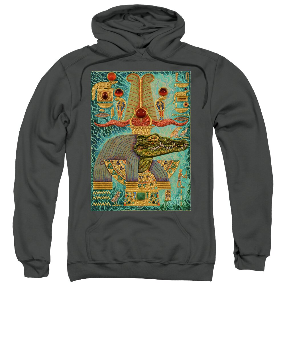 Ancient Sweatshirt featuring the mixed media Akem-Shield of Sobek-Ra Lord of Terror by Ptahmassu Nofra-Uaa