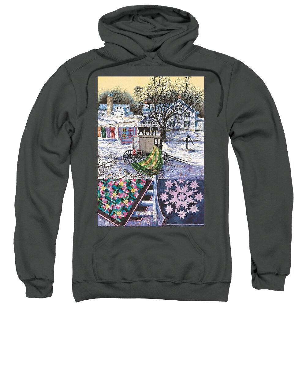 Quilts Sweatshirt featuring the painting Amish Winter by Diane Phalen