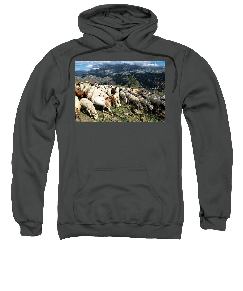 Goat Herder Sweatshirt featuring the photograph Andalusian goat herder by Gary Browne