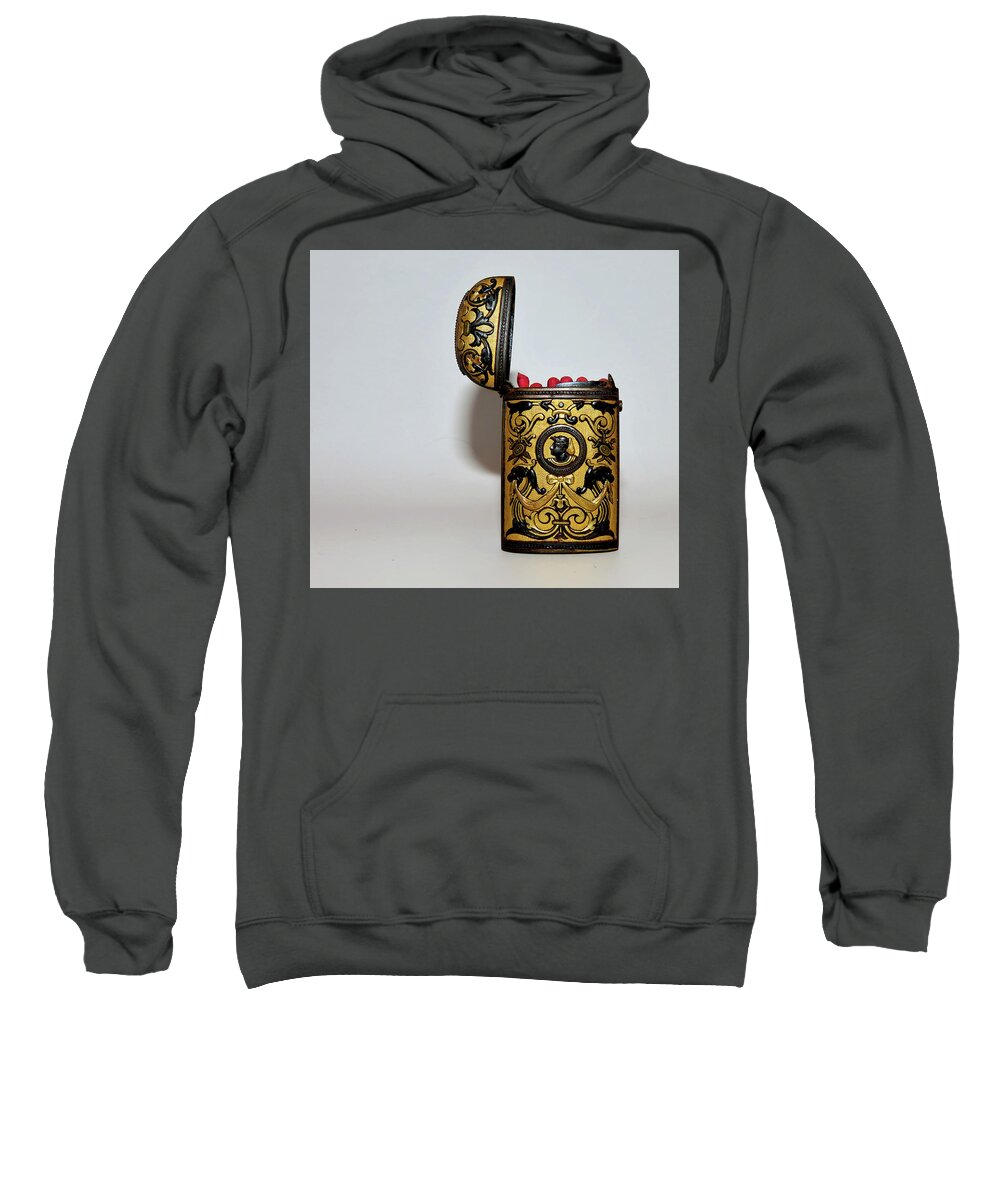 Antiques Sweatshirt featuring the photograph Antique Brass Match Holder with Hinged Lid -No. 1 by Linda Stern