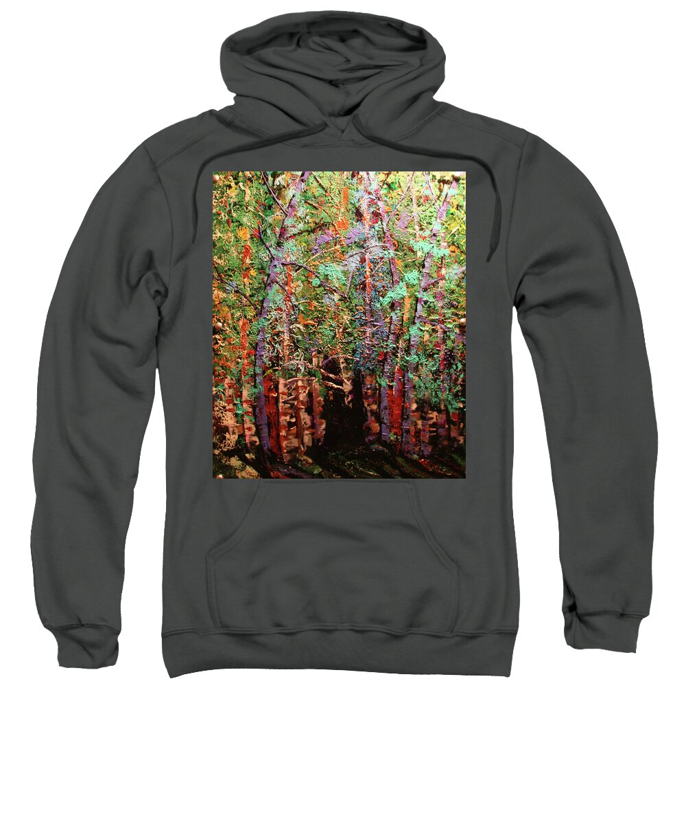 Aspen Sweatshirt featuring the painting Apen Shadows by Marilyn Quigley