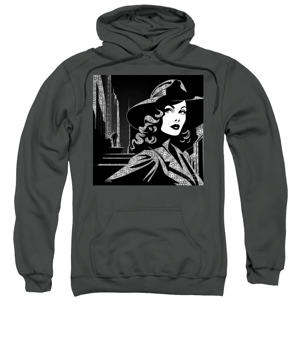 Abstract Sweatshirt featuring the digital art Approaching Footsteps In The Night - Mosaic Film Noir Portrait - 02703 by Philip Preston