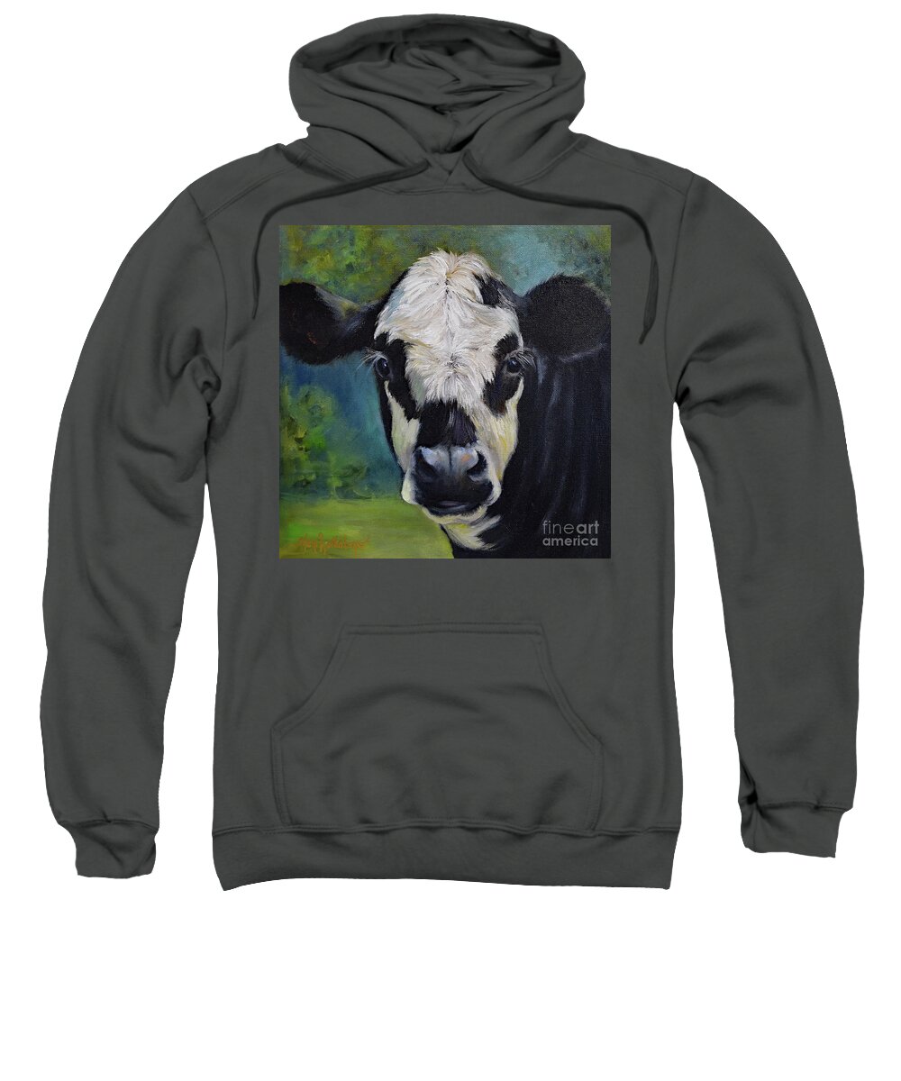 Cow Sweatshirt featuring the painting Archie Cow Painting By Cheri Wollenberg by Cheri Wollenberg