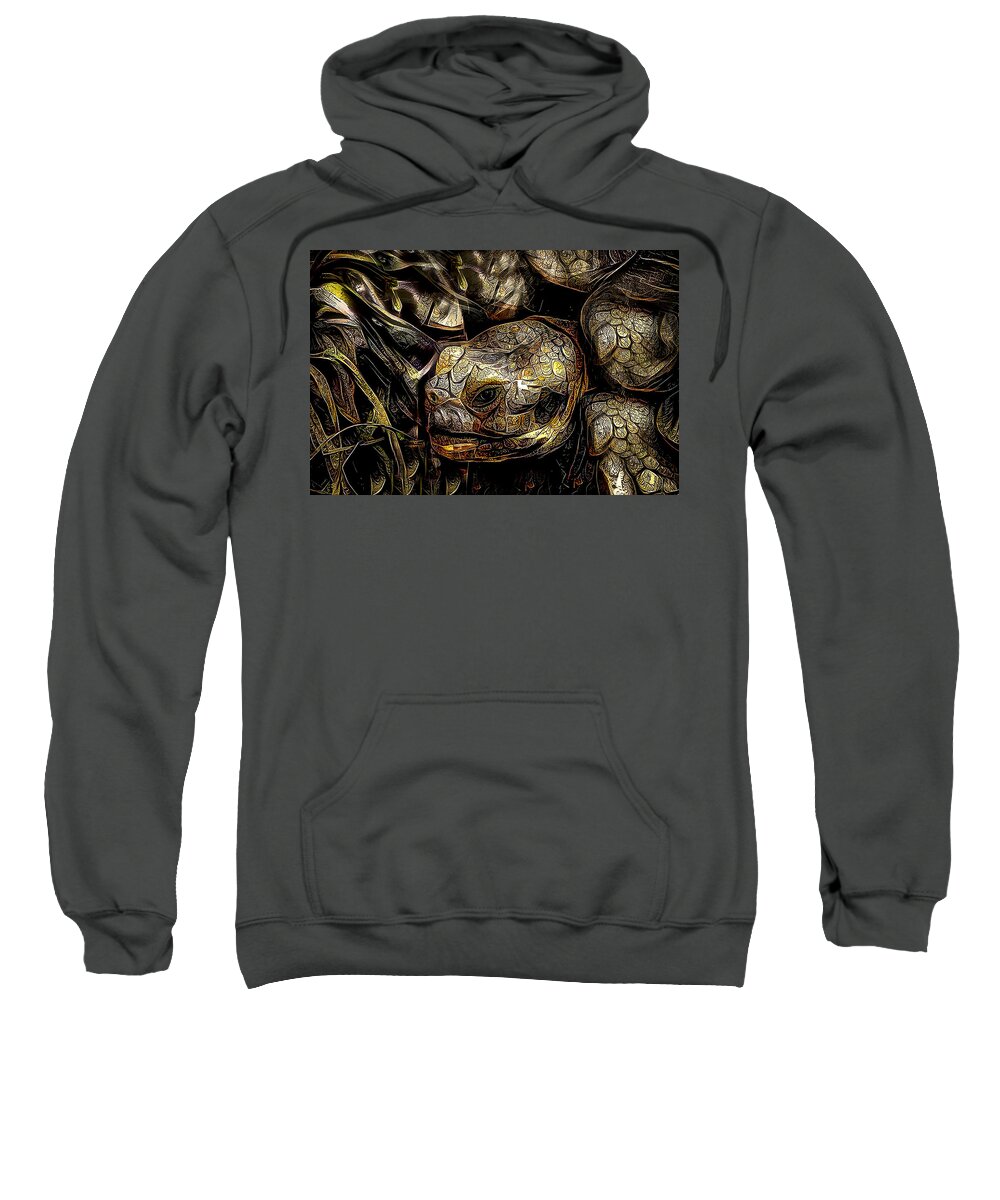 Turtle Sweatshirt featuring the mixed media Armored Turtle by Debra Kewley