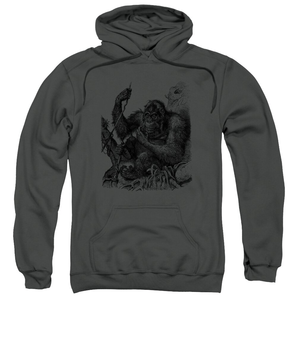 Orangutan Sweatshirt featuring the mixed media Orangutan in black by Madame Memento