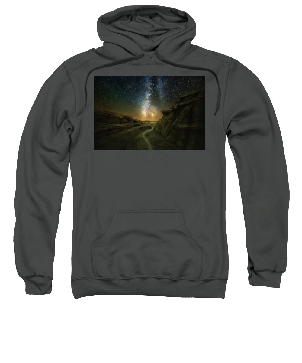 Night Sweatshirt featuring the photograph At far end of trail by Henry w Liu