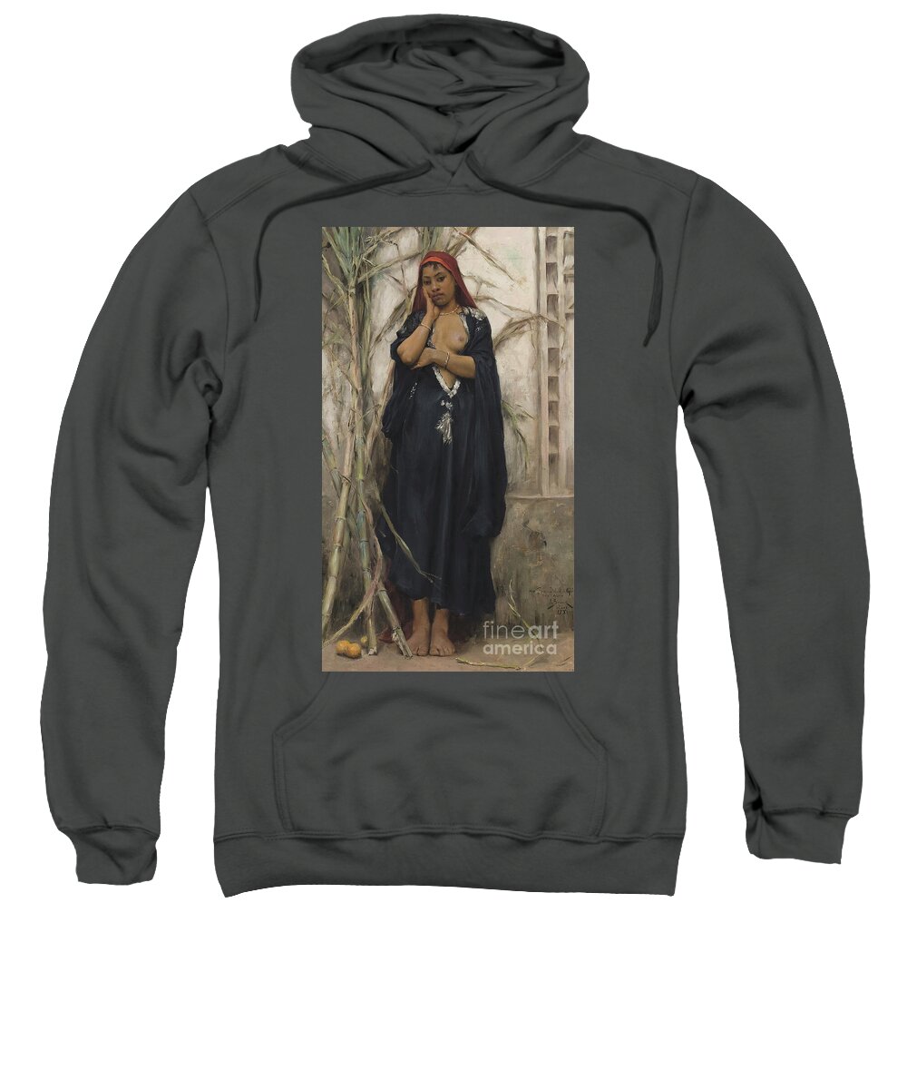 Woman Sweatshirt featuring the painting Au Jardin, 1881 by Julius Leblanc Stewart by Julius Leblanc Stewart