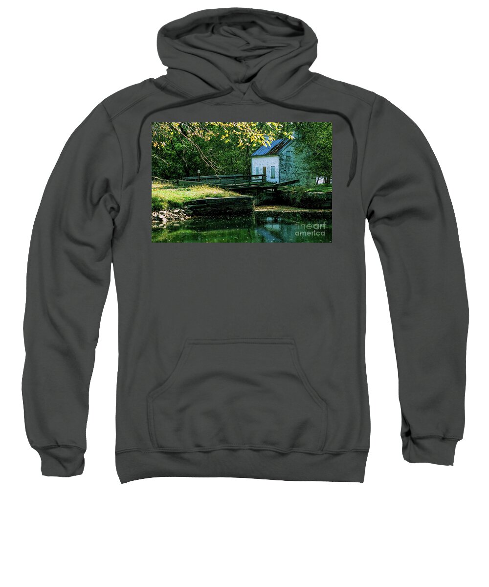  Canal Sweatshirt featuring the photograph Autumn at the Lockhouse by William Kuta