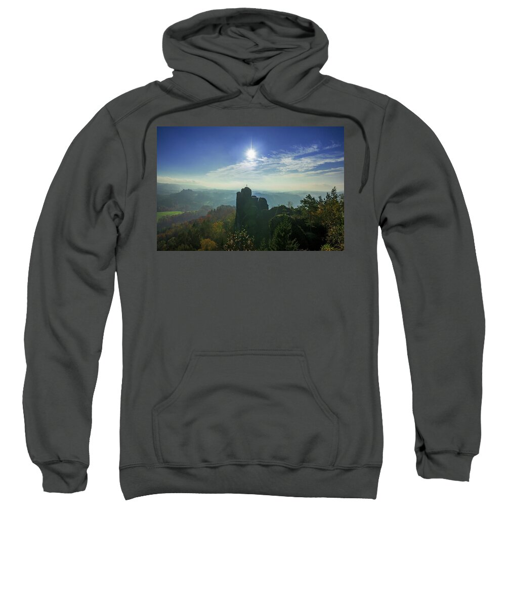 Saxon Switzerland Sweatshirt featuring the photograph Autumn sunrise in the Elbe Sandstone Mountains by Sun Travels