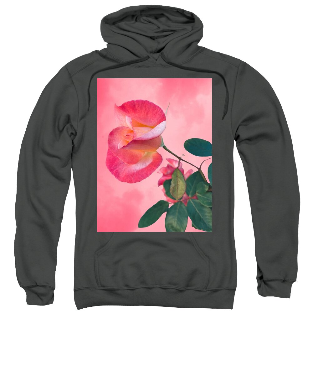 Rose Flower Pink White Green Leaves Background Watercolor Sweatshirt featuring the digital art Awesome Baby Pink Rose by Kathleen Boyles