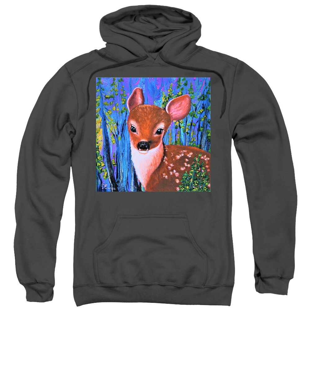 Wall Art Home Décor Baby Deer Bambi Abstract Painting Acrylic Painting Wall Decoration Forest Animals Baby Cute Baby Art For Wall Art For Sale Decoration For A Children's Bedroom Gift Idea Art For Sale Abstract Art Sweatshirt featuring the painting Baby Deer by Tanya Harr