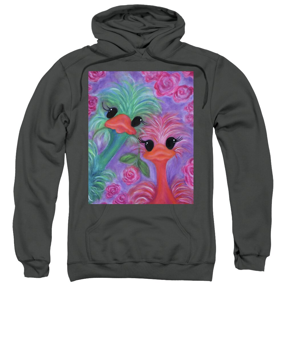 Baby Ostriches Sweatshirt featuring the painting Baby Ostriches by Tammy Pool