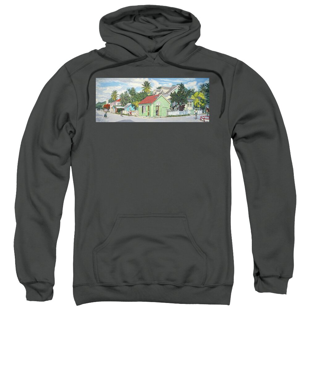  Sweatshirt featuring the painting Baillou Blue Hill Rd and Hay Street by Eddie Minnis