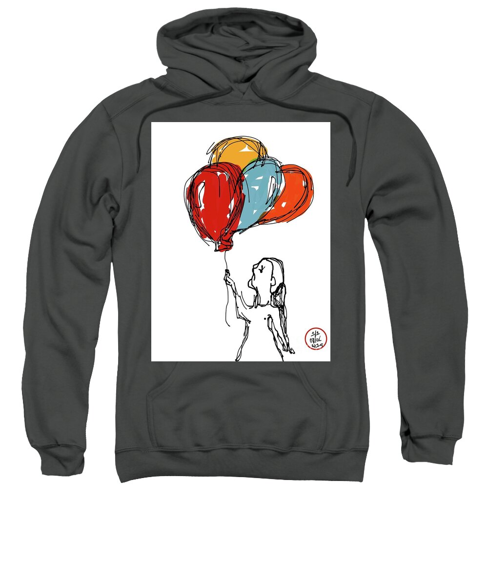  Sweatshirt featuring the painting Balloon Girl by Oriel Ceballos