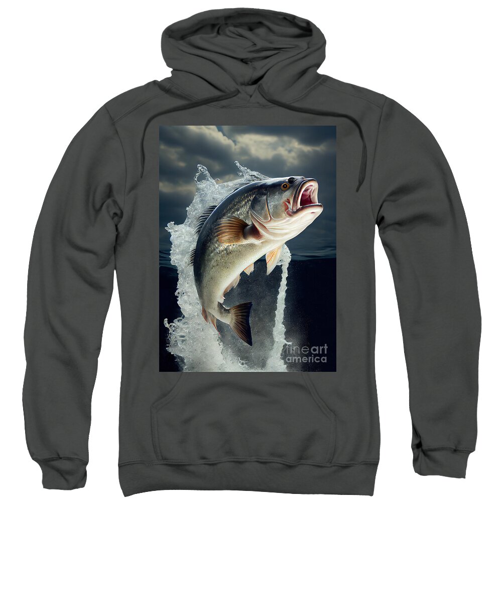 Bass Fish Jumping out of Water Adult Pull-Over Hoodie by Carlos Diaz -  Carlos Diaz - Artist Website
