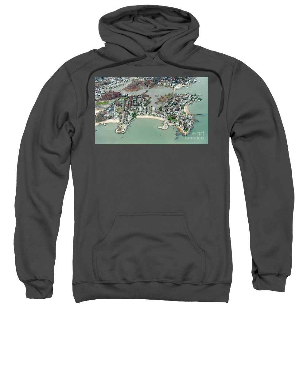 Bell Island Sweatshirt featuring the photograph Bell Island in Norwalk, Connecticut Real Estate Aerial by David Oppenheimer