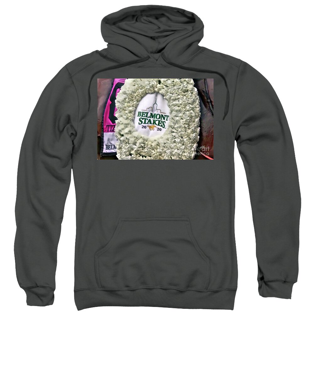 Belmont Park Sweatshirt featuring the digital art Belmont Stakes Carnations by CAC Graphics