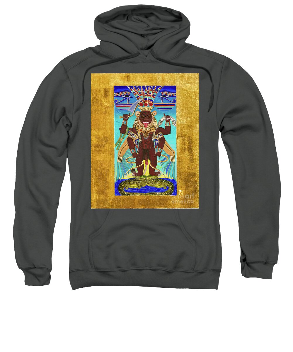 Bes Sweatshirt featuring the mixed media Bes the Magical Protector by Ptahmassu Nofra-Uaa