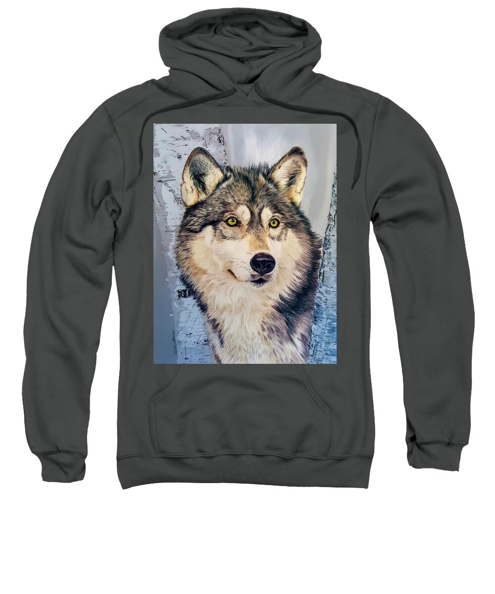 Wolf Sweatshirt featuring the drawing Between the Birches by Kelly Speros