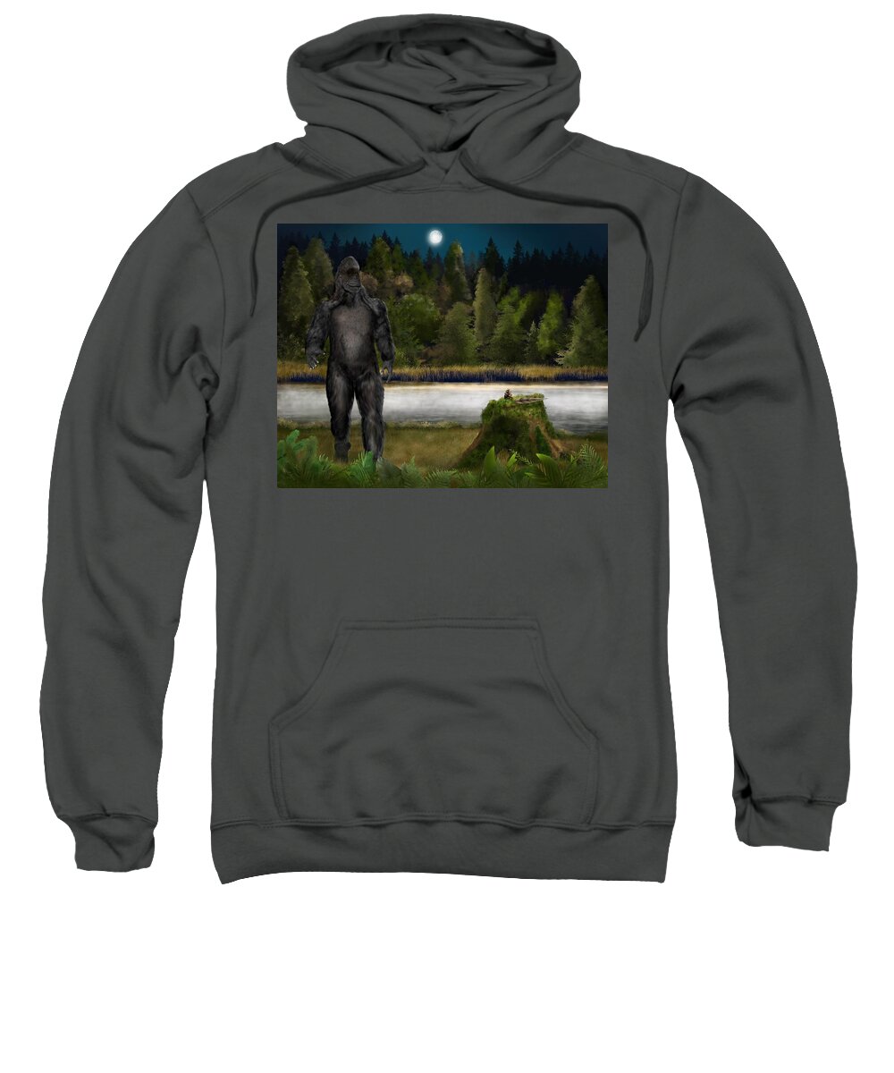 Bigfoot Gifting Sweatshirt featuring the painting Bigfoot Gifting by Mark Taylor