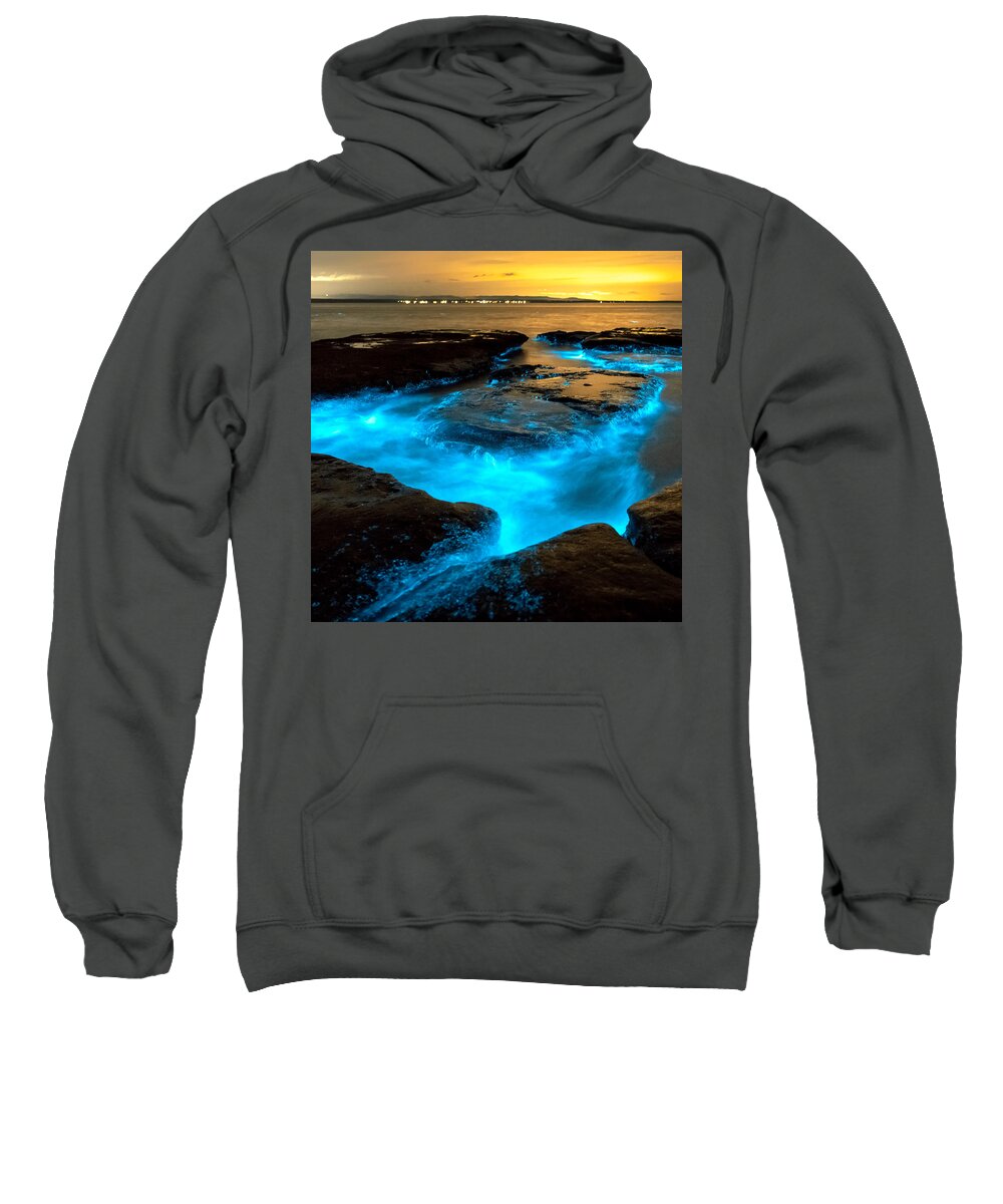 Sea Sweatshirt featuring the photograph Bioluminescence At Sunset by World Art Collective