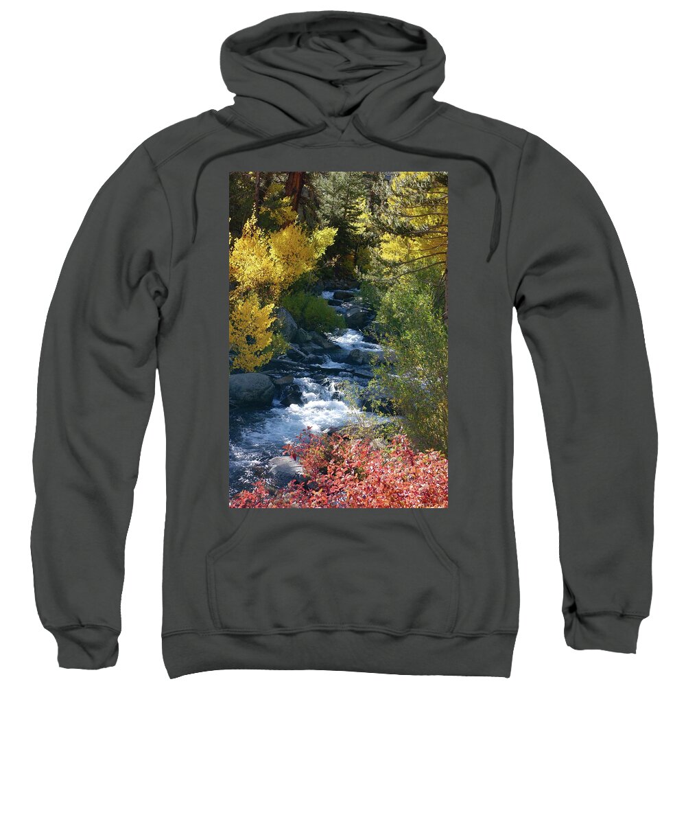 Bishop Creek Sweatshirt featuring the photograph Fall Color and Sun Rays on Bishop Creek by Bonnie Colgan